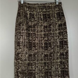 Alice + Olivia Gold and Brown Tweed Pencil Skirt